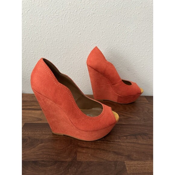 Elle Women’s Peep Toe Wedge Heels Orange Size 6 M Elfleuorange - Picture 8 of 13